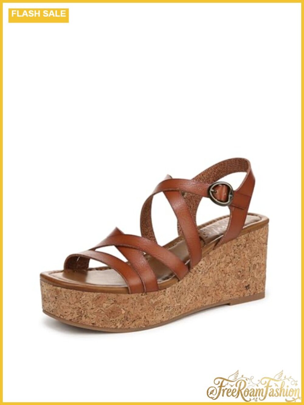 Women's Casual Wedge Sandal Faux-Leather Strappy Cork Wedge